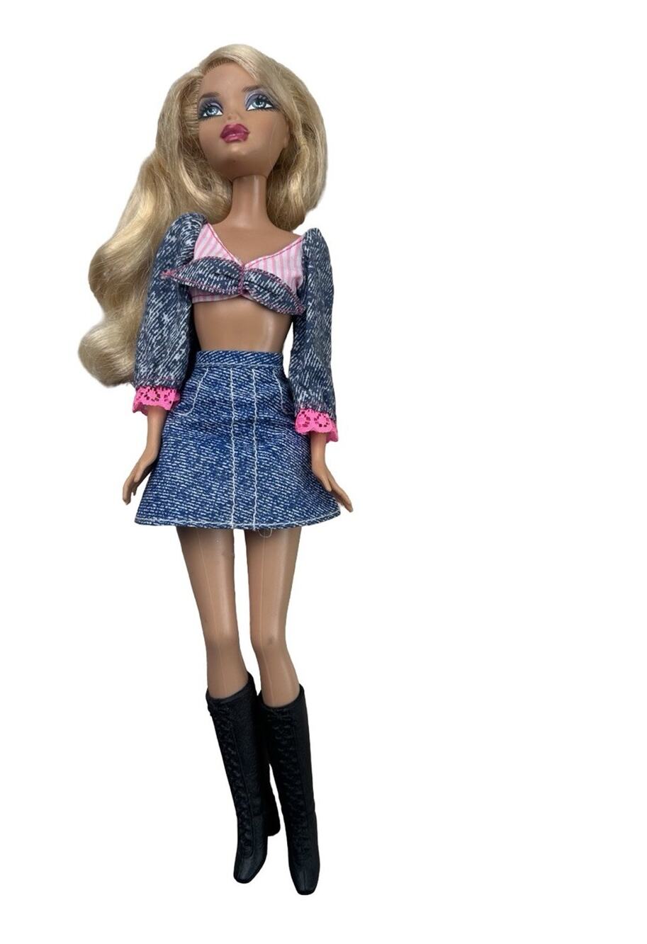 Mattel My Scene Kennedy Fashion Doll Blonde Denim Skirt Crop Top Black Boots